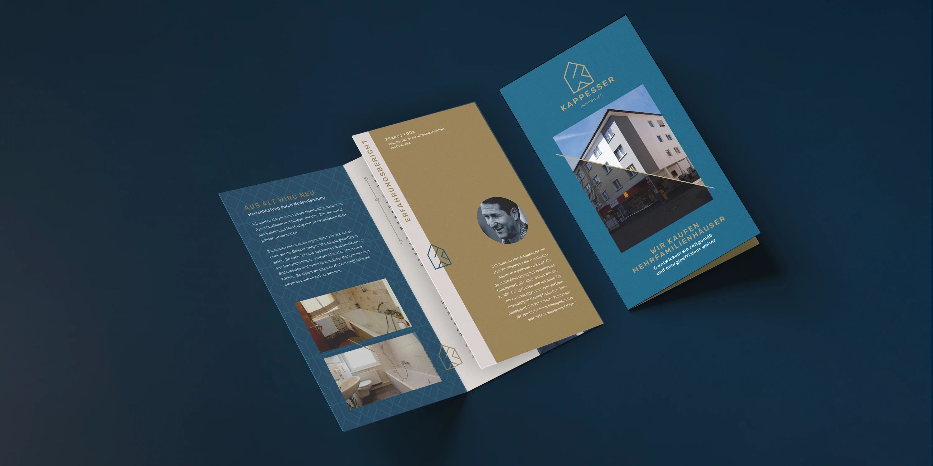 Imageflyer, gestaltet als 3-seitiger Klappflyer, von Kappesser-Immobilien