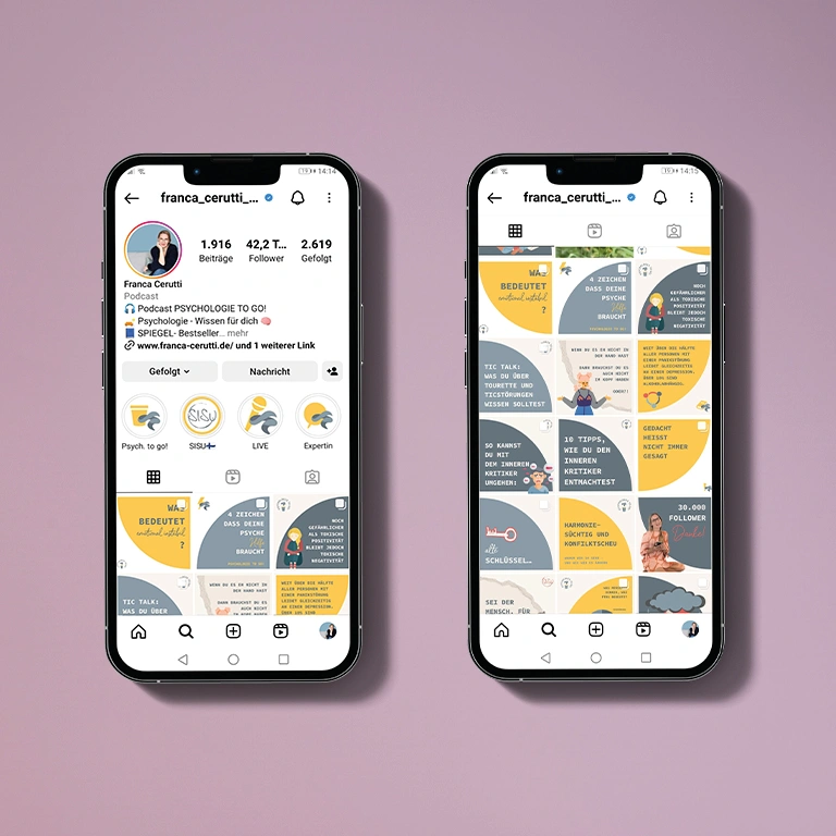 Handy mit dem Instagram-Feed von Psychologie To Go