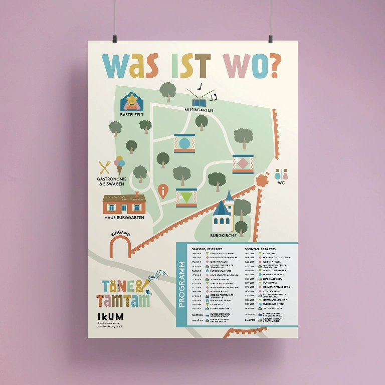 Ein Plakat mit dem Programm und einem Lageplan zur Veranstaltung Töne & Tamtam