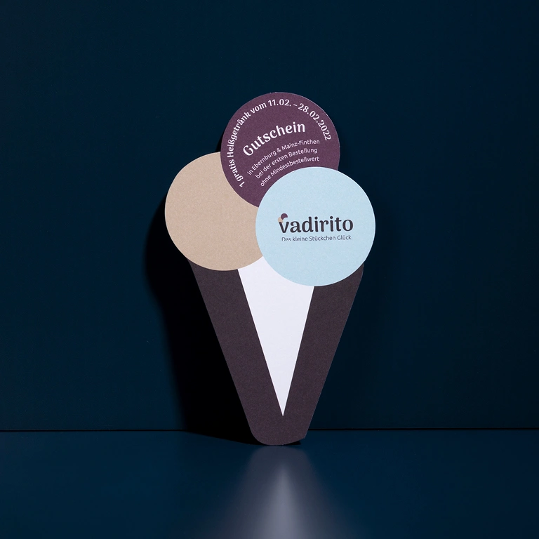 Vadirito-Gutschein in Form einer ausgestanzten Eiswaffel
