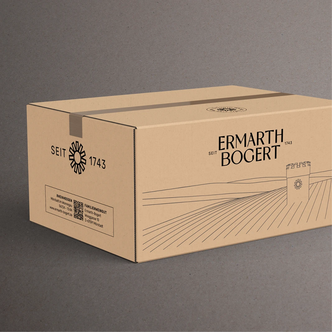 Weinkarton des Weinguts Ermarth-Bogert im neuen Design
